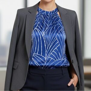 Ann Taylor Blue and White Patterned Top